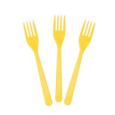 Sarı Renk Lüks Plastik Çatal 25 Adet