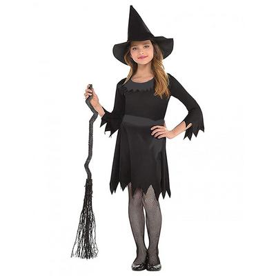 Siyah Elbiseli Siyah Şapkalı Çocuk Cadı Kostümü