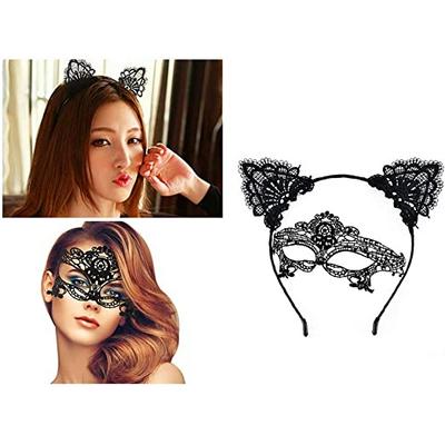Siyah Renk Dantel Maske ve Dantel Taç Seti Yetişkin No 1