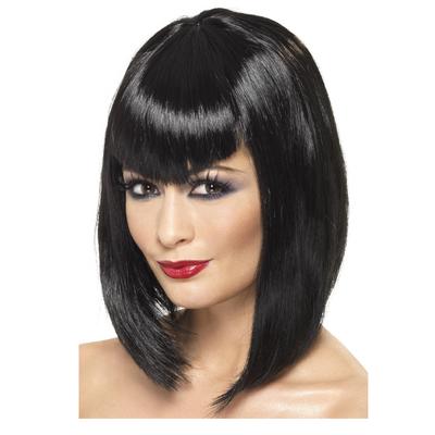 Siyah Renk Dolgulu Orta Boy Kısa Peruk Saç 40 cm