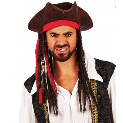 Siyah Saçlı Jack Sparrow Kaptan Jack Kumaş Korsan Şapkası