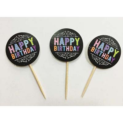 Siyah Üzeri Rengarenk Happy Birthday Parti Kürdan Süsü 20 Adet