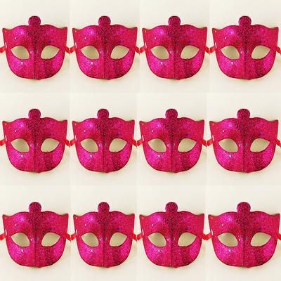 Toptan Parlak Simli Fuşya Pembe Renk Balo Parti Göz Maskesi 12 Adet