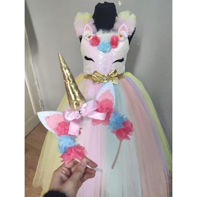 Unicorn Çocuk Kostümü - Unicorn Pony Kostümü ve Taç Seti 7-9 Yaş