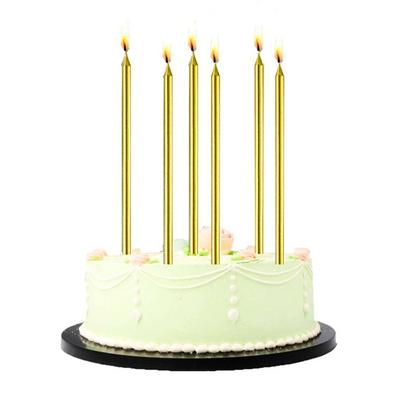 Uzun Altın Renk Gold Renk Pasta Parti Mumu 6 Adet 16 cm