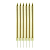Uzun Altın Renk Gold Renk Pasta Parti Mumu 6 Adet 16 cm