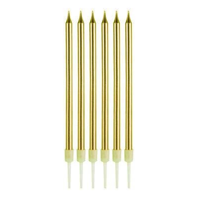 Uzun Altın Renk Gold Renk Pasta Parti Mumu 6 Adet 16 cm