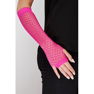 Uzun File Örgü Eldiven Fuşya Renk 26 cm