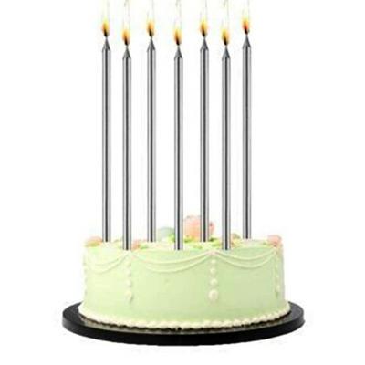 Uzun Gümüş Renk Silver Renk Pasta Parti Mumu 6 Adet 16 cm