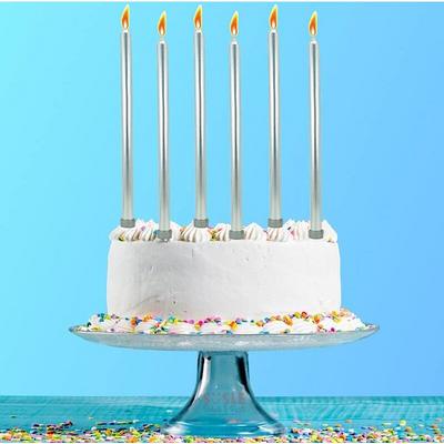 Uzun Gümüş Renk Silver Renk Pasta Parti Mumu 6 Adet 16 cm