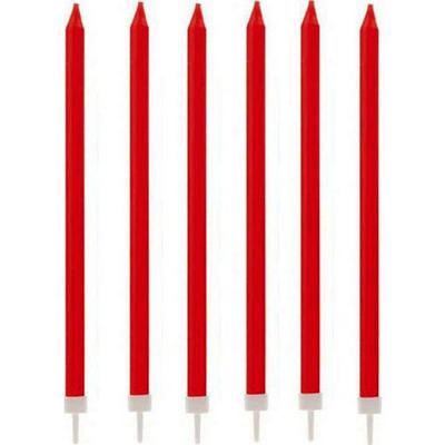 Uzun Kırmızı Renk Pasta Parti Mumu 6 Adet 16 cm