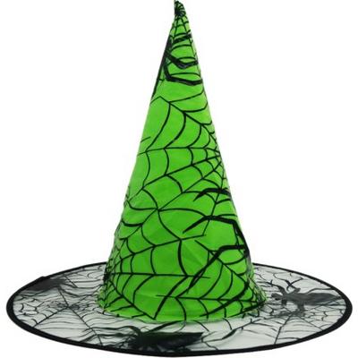 Yeşil Renk Örümcek Desen Temalı Halloween Cadı Şapkası Büyücü Şapkası