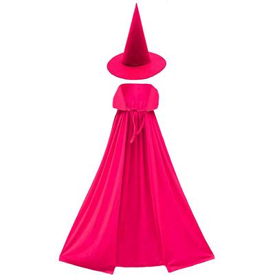 Yetişkin Boy 120 cm Fuşya Pembe Yakalı Pelerin ve Fuşya Cadı Şapkası