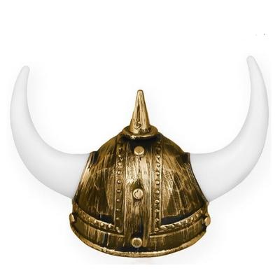 Yetişkin Boy Altın Renk Beyaz Boynuzlu Büyük Viking Başlığı Şapkası