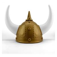 Yetişkin Boy Altın Renk Beyaz Boynuzlu Büyük Viking Başlığı Şapkası