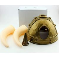 Yetişkin Boy Altın Renk Beyaz Boynuzlu Büyük Viking Başlığı Şapkası