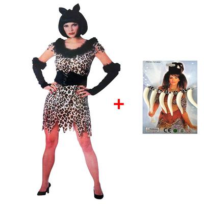 Yetişkin Boy Bayan Taş Devri Kostümü ve Taş Devri Kolye Seti 