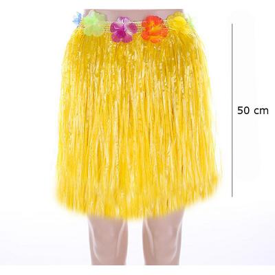 Yetişkin ve Çocuk Uyumlu Sarı Renk Püsküllü Hawaii Luau Hula Etek 50 cm 