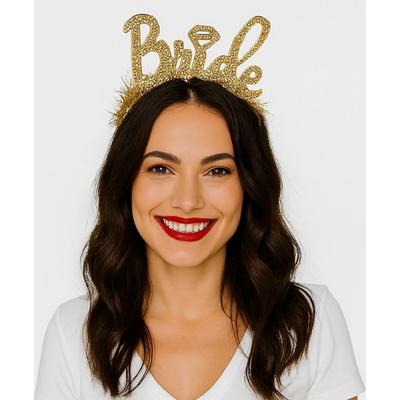 Altın Renk Bekarlığa Veda İtalik Yazı Alyanslı Bride Taç