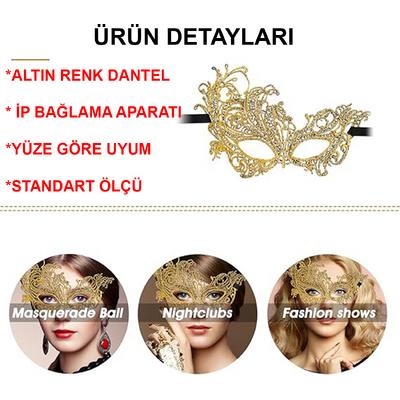 Altın Renk Dantel Maske Dantelli Parti Maskesi 16 No