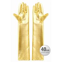 Altın Renk Dirsek Altı Lüks Saten Eldiven 40 cm