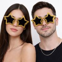 Altın Renk Disko Yıldızı Retro Parti Gözlüğü 16X7 cm