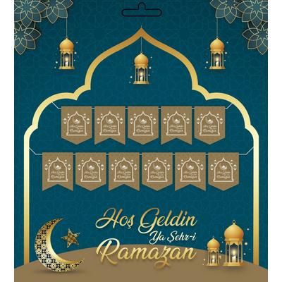 Altın Renk Hoşgeldin Ya Şehr-i Ramazan Yazılı Banner Ramazan Süslemesi 230 cm