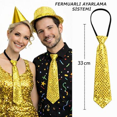 Altın Renk Pul Payetli Işıltılı Parti Kravatı 33 cm