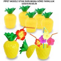 Ananas Hawaii Luau Aloha Pipetli İçecek Kabı Bardak 10x13 cm 1 Adet