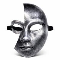 Antik Efektli Gümüş Yarım Yüz Plastik Parti Maskesi