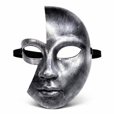 Antik Efektli Gümüş Yarım Yüz Plastik Parti Maskesi