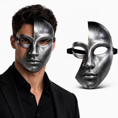 Antik Efektli Gümüş Yarım Yüz Plastik Parti Maskesi