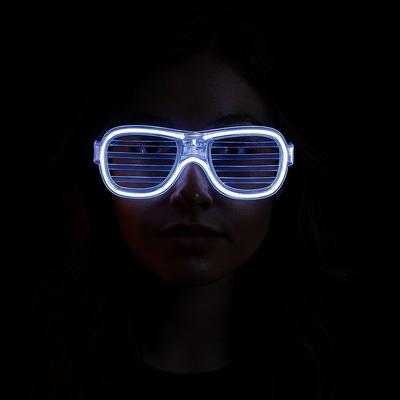 Beyaz Led Işıklı Parti Gözlüğü - Neon Glow Şerit Gözlük 3 Modlu