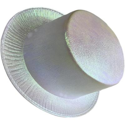 Beyaz Renk Işıltılı Hologram Kumaş Kaplama Fötr Silindir Şapka Yetişkin Boy 