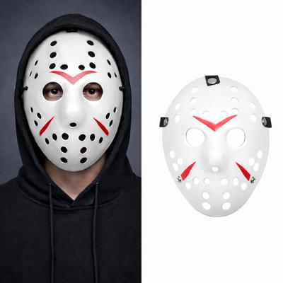 Beyaz Renk Kırmızı Çizgili Tam Yüz Hokey Jason Maskesi Hannibal Maskesi
