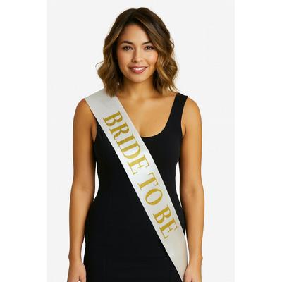 Beyaz Saten Üzerine Kalın Altın Yazılı Bride To Be Kuşağı 