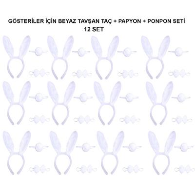 Beyaz Tavşan Kostüm Seti – Taç, Papyon, Kuyruk (12’li Paket)