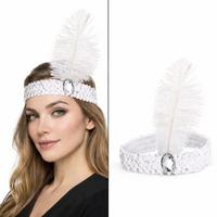 Beyaz Tüylü Retro Çarliston Saç Bandı - 70-80-90’lar Parti Tacı