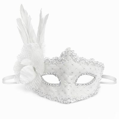 Beyaz Tüylü Venedik Lüks Balo Maskesi