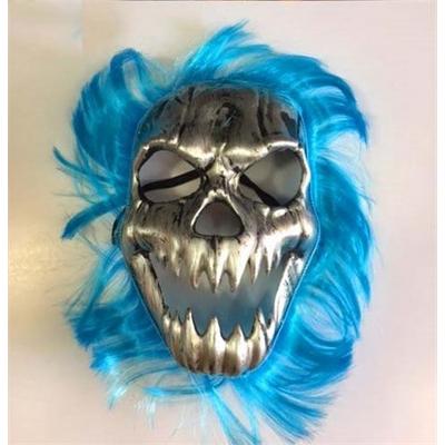 Cadılar Bayramı Kurukafa Maskesi Mavi Saçlı