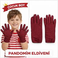 Çocuk Boy Pandomim Eldiveni Beyaz Puantiyeli Bordo Renk Gösteri Eldiveni 23 Nisan 19 Mayıs