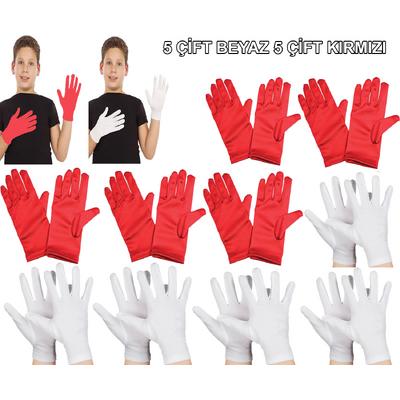 Çocuk Gösteri Eldiven Seti – 5 Çift Beyaz & 5 Çift Kırmızı