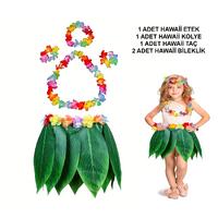 Çocuk Hawaii Kostüm Seti - Yaprak Etek & Hawaii Set - 5 Parça
