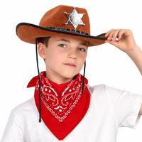 Çocuk Kovboy Şapka Rozetli Kahverengi & Kırmızı Bandana Seti