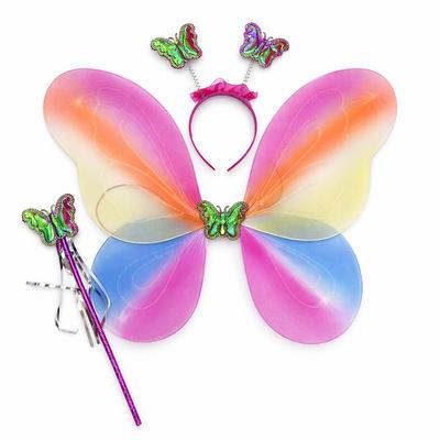 Çocuklar İçin Renkli Kelebek Kanat Taç Asa Kostüm Seti