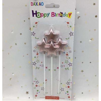 Çubuklu Metalize Yıldız Mum Doğum Günü Mumu Rose Gold