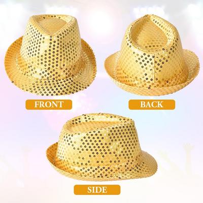 Disko Star Altın Gold Payetli Fötr Şapka Yetişkin Boy