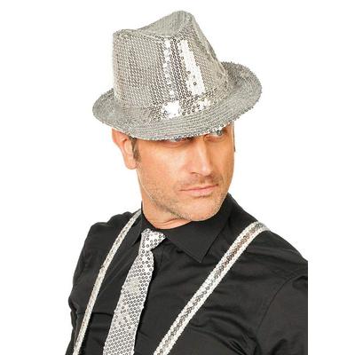 Disko Star Gümüş Payetli Fötr Şapka Yetişkin Boy