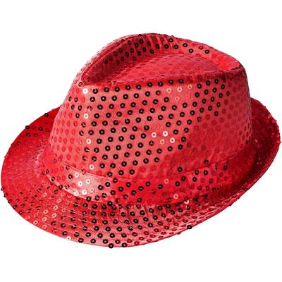 Disko Star Kırmızı Payetli Fötr Şapka Yetişkin Boy