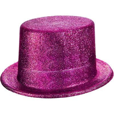 Fuşya Pembe Renk Parıltılı Simli Fötr Silindir Parti Şapkası
